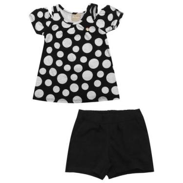 Imagem de Roupa Infantil Blusinha Poá Preta Short Preto Conjunto Milon Manga Cur