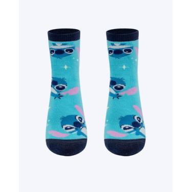 Imagem de Meia Soquete Com Sola Emborrachada Infantil Stitch Puket 010406439, Az