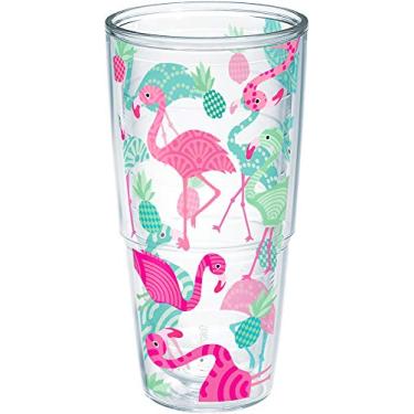Imagem de Tervis Copo com isolamento de parede dupla feito nos EUA, padrão flamingo, 680 g - sem tampa, transparente