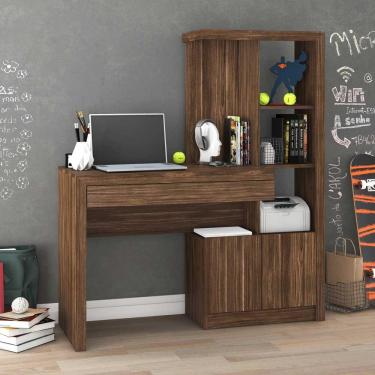 Imagem de Mesa Para Computador 2 Portas 1 Gaveta 2 Prateleiras Me4143 Nogal - Tecno Mobili