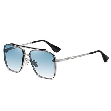 Imagem de Clássico masculino óculos de condução óculos de sol estilo verão gradiente óculos de sol piloto vintage óculos escuros punk óculos de sol, prata azul, um