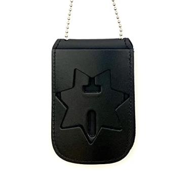 Imagem de Perfect Fit Shield Wallets Crachá de pescoço com estrela de 7 pontos (B447) e porta-identidade em couro preto (recorte PF33)