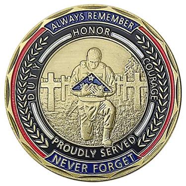 Imagem de Bandeira de veterano dos Estados Unidos Always Remember Military Challenge Coin Retirement Gift