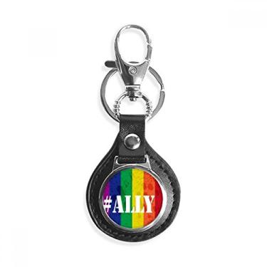 Imagem de Ally LGBT Chaveiro de couro com estampa de arco-íris e metal para presente, Multicor