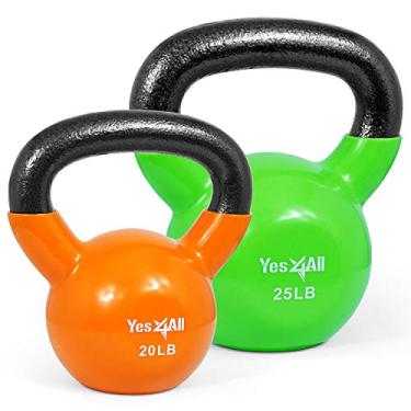 Imagem de Combo especial Yes4All: Conjuntos de peso Kettlebell revestidos de vinil – Peso disponível: 5, 10, 15, 20, 25, 13,6 kg (Y - multicolorido 9-11,3 kg)