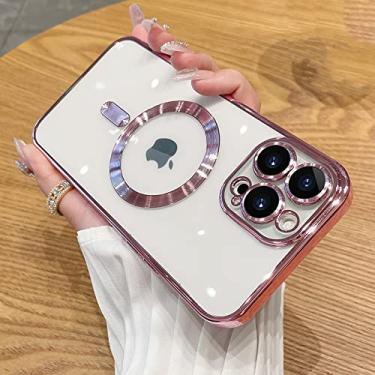 Imagem de Capa de telefone sem fio magnética para iPhone 14 13 11 12 Pro Protetor de lente de vidro Max Capa transparente de silicone, rosa, para iPhone 14 Pro