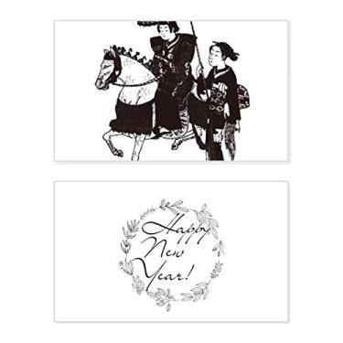 Imagem de Japan Women Riding Horse Sketch New Year Festival Greeting Card Bless Message Gift