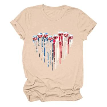Imagem de Camisetas femininas de 4 de julho com estampa de faroeste, roupa do Memorial Day, camisetas estampadas engraçadas patrióticas, Bege, M