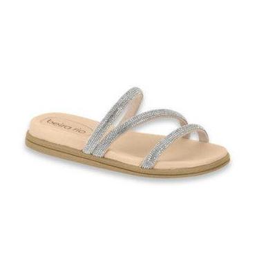 Imagem de Sandália Feminina Beira Rio Rasteira Chinelo Multi Tiras Brilho Strass