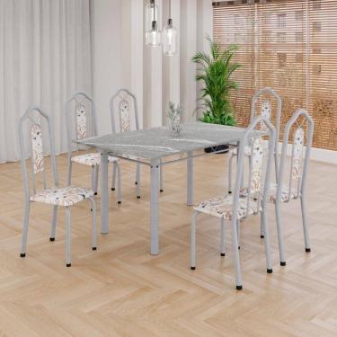 Imagem de Conjunto de Mesa Tubular 6 Cadeiras 140x75cm Mart Perola com Tampo em Granito Topázio Brenda 010 - Tudo de Móveis