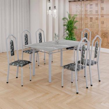 Imagem de Conjunto de Mesa Tubular 6 Cadeiras 140x75cm Mart Perola com Tampo em Granito Topázio Brenda 010 - Tudo de Móveis
