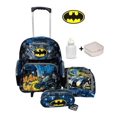 Imagem de Kit Mochila de Rodinhas Batman Com Lancheira e Estojo Original - Chens