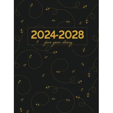 Imagem de 5 Year Diary 2024-2028 | A4 Cute Little Bumble Bees Buzzing on Black (hardcover): Month to View Planner with UK Holidays, Moon Phases, Birthdays & Celebrations, Contacts, Passwords (Five Years)