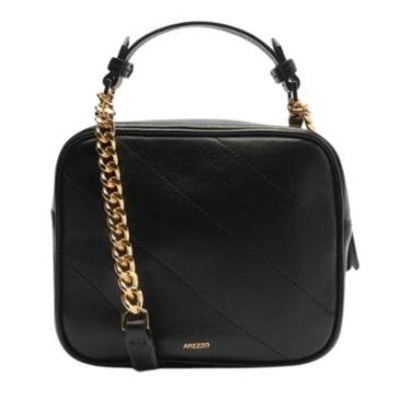 Imagem de Bolsa Tiracolo Preta Couro Pequena Tramado Arezzo-Feminino