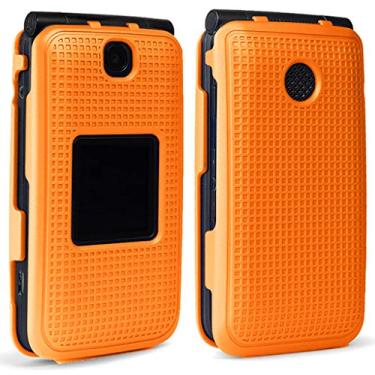Imagem de Capa para Alcatel Go Flip V, Nakedcell [estrutura laranja] Capa protetora de encaixe [textura de grade] para Alcatel Go Flip, MyFlip 4G, QuickFlip, AT&T Cingular Flip 2, (A405DL, 4051s, 4044, A405)