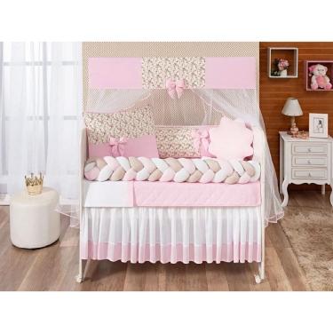 Imagem de Kit Berço Trança Menina Rosa 12 Peças Com Saia Box Doce Bebê