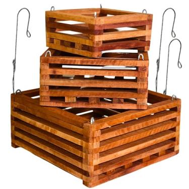 Imagem de DESQUIGGLE Conjunto de 3 cestas de orquídea de madeira fortes com cabides, cestas de vanda para uso externo