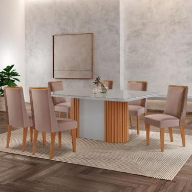 Imagem de Mesa de Jantar Aspen 180cm Tampo MDF Com Vidro com 6 Cadeiras Diane Mo