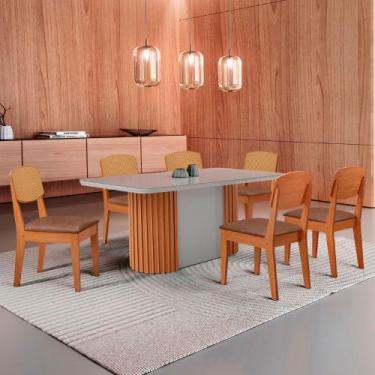 Imagem de Mesa de Jantar Aspen 180cm Tampo MDF Vidro com 6 Cadeiras Copper Premi