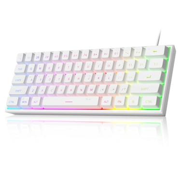 Imagem de MageGee Mini teclado 60% para jogos, teclado retroiluminado RGB 61 teclas ultracompacto, teclado ergonômico à prova d'água TS91 para computador, Mac, PS4, Xbox ONE gamer (branco)