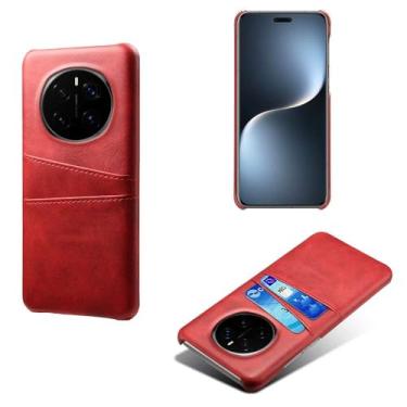 Imagem de Capas Compatível com Honor Magic7 Pro,Caso de couro PU-Tampa de telefone a prova de choque com 2 slots de cartão,Proteção anti-impressão digital e anti-gota-Red