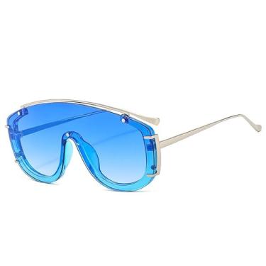 Imagem de Óculos de sol grandes da moda, peça única, feminino, retrô, rebites, decoração, masculino, colorido, gradiente, uv400 (azul, azul, gradiente)