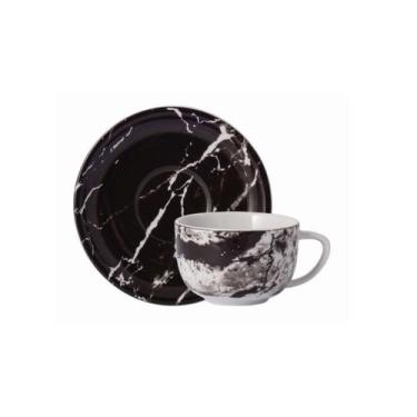 Imagem de Xícara Café com Pires 100ml Porcelana Schmidt - Dec. Ônix Fosco, 2394,