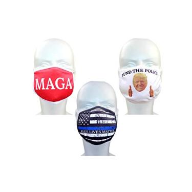 Imagem de Máscara facial Trump, pacote com 3 | Capa balaclava moderna com segurança reutilizável e lavável antipoeira | Bandana respirável com compartimento para filtro de carbono | BLUE LIVES MATTER MAGA FUND THE POLICE 2020 | LINHA AZUL FINA