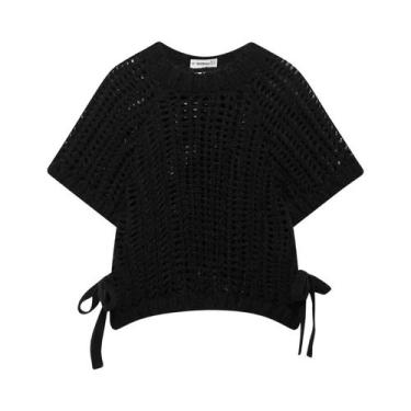 Imagem de Suéter Feminino De Tricô Grosso Cropped Com Gola O, Manga Curta, Detal