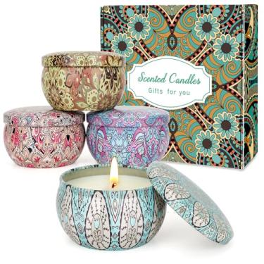 Imagem de Velas perfumadas, presentes para mulheres, pacote com 4 velas de aromaterapia até 90 horas, conjunto de velas perfumadas de cera de soja para o dia de Natal, aniversário, dia das mães, dia dos