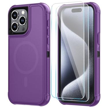 Imagem de SunStory Capa magnética para iPhone 15 Pro Max com protetor de tela HD, compatível com MagSafe, capa completa resistente de 3 camadas, capa protetora híbrida 3 em 1 para iPhone 15 Pro Max de 6,7