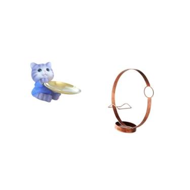 Imagem de Fenteer Bandeja de Escultura de Resina de Gato Moderno E Suporte de Garrafa de Vinho de Ferro Organizador para Mesa de Jantar, Armário, Prateleira, Joias, Lan