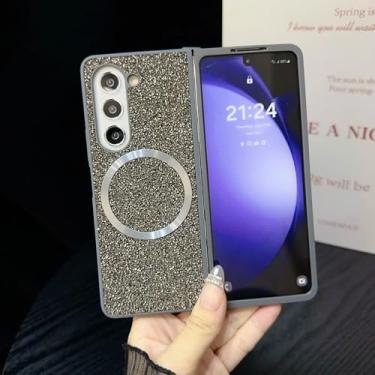 Imagem de Capa para Galaxy Z Fold6 com diamante brilhante e toque de pele brilhante em TPU com bordas macias e magnéticas (para Galaxy Z Fold6/cinza)