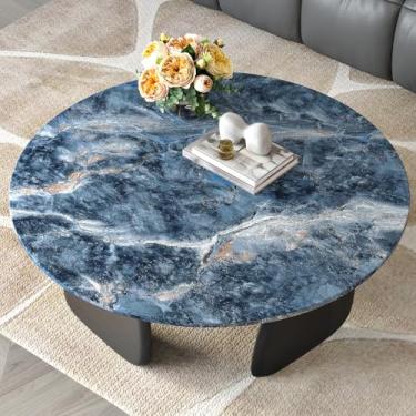 Imagem de EPPKILY Papel de contato de mármore azul descasque e cole bancadas papel de parede de mármore azul fosco espesso autoadesivo papel de contato removível para armários de cozinha forro de mesa rolo de