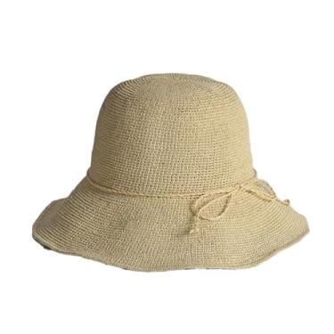Imagem de Chapéu feminino de verão versão coreana viseira chapéu de sol feito à mão chapéu de pescador bege 56-58 cm