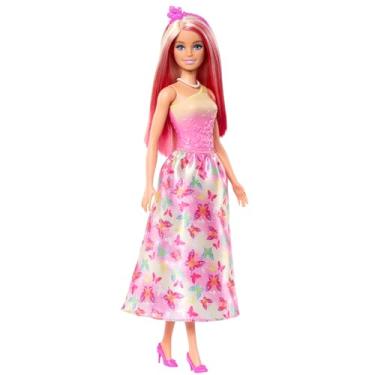 Imagem de Barbie Princesa boneca com saia de borboletas rosa, diadema e sapatos, brinquedo + 3 anos (Mattel HRR08)