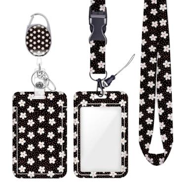 Imagem de Lindo porta-crachá floral para crachá para crachá para crachás de identificação, protetor vertical, clipes de mosquetão retráteis, cordão de chave resistente para mulheres, geóloga, jardineira