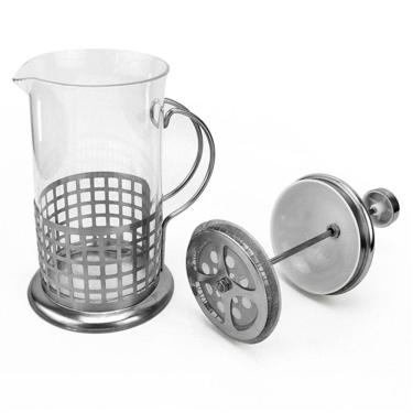 Imagem de Cafeteira Francesa Em Inox Decorada Prensa Chaleira Em Vidro Cremeira Bule French Press Luxo 350ml