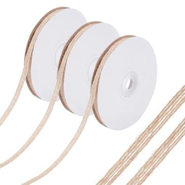 Imagem de letsinstyle 3 rolos 10 jardas 0,24 polegadas fita de tecido de serapilheira natural, rolos de fitas de linho de juta bege, acessórios de costura para embrulhar laços, fazer artesanato faça você mesmo
