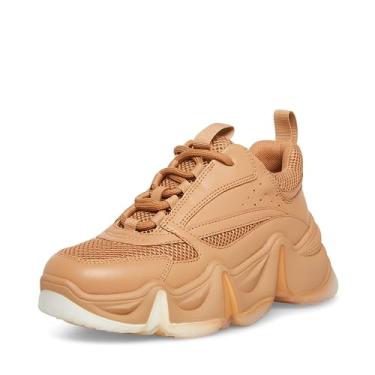 Imagem de Steve Madden Tênis feminino City Soul – Tênis feminino com cadarço – tênis de bico redondo estilo anos 90 – Sapatos grossos para pais para mulheres – Tênis moderno com sola de plataforma grossa, Amêndoa, 9