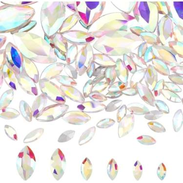 Imagem de 94 peças de strass pontiagudo para trás, 6 tamanhos, pedras de vidro, pedras preciosas, cor AB, joias de olho de cavalo, enfeites, com cristais banhados a prata, pedras preciosas para artesanato e