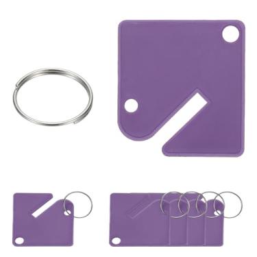 Imagem de PATIKIL 100 etiquetas de chave, etiquetas de plástico para pendurar de 3,8 cm, quadradas, em branco, graváveis, duráveis com anel de metal para armário, caixas, identificadores, casa, garagem, roxo