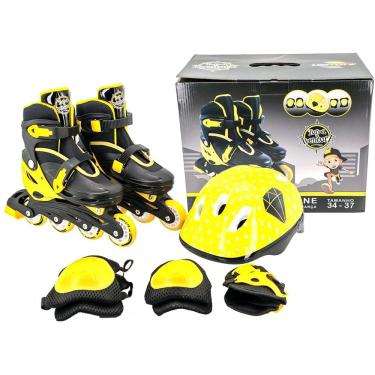 Imagem de Patins Infantil 4 Rodas Inline Com Kit Proteção Completo Unitoys
