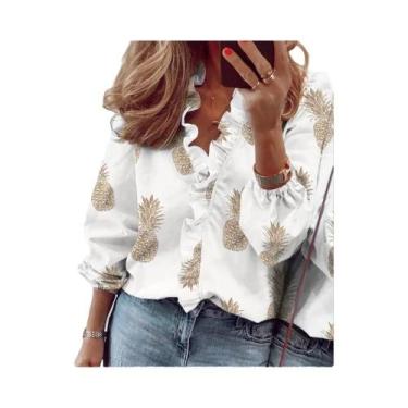 Imagem de Camisa de manga comprida para mulheres, camisa europeia e americana, n