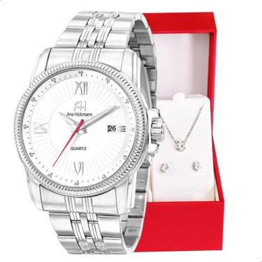 Imagem de Relógio Feminino Champion Ana Hickmann Prata AH28866Q Colar e Brincos