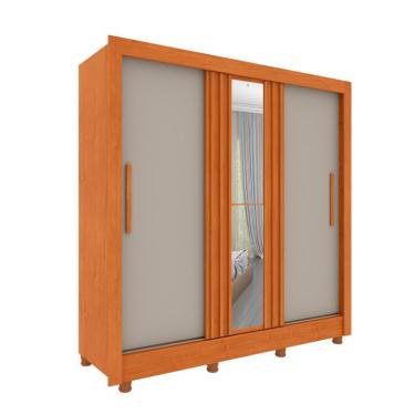 Imagem de Guarda-Roupa Casal Ripado com Espelho e Pés Paraty Flex 3 Portas 4 Gavetas Cinamomo e Off White