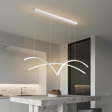 Imagem de Luminária pendente Wave de 110 cm, moderna, para mesa de jantar, lustre linear com intensidade regulável e controle remoto, altura ajustável, ideal para sala de estar, cozinha e sala de jant