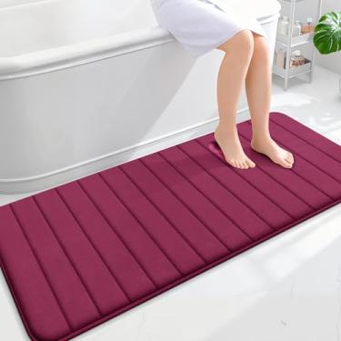 Imagem de OLANLY Tapetes de banheiro longos listrados de espuma viscoelástica 139 x 61, tapete de banho absorvente super macio, secagem rápida, tapetes de chuveiro laváveis na máquina, tapete de banho