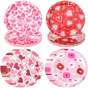 Imagem de Patelai 100 peças de pratos de papel de dia dos namorados, 23 cm, pratos de jantar descartáveis, para festa do dia dos namorados, utensílios de mesa para sobremesa, doces, aniversário, chá de bebê