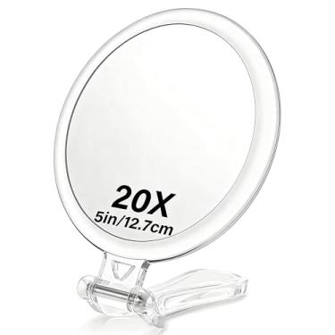 Imagem de Espelho de mão com ampliação dupla face, espelho de mão com ampliação, dobrável para viagem, suporte de rotação ajustável, espelho de maquiagem para mesa